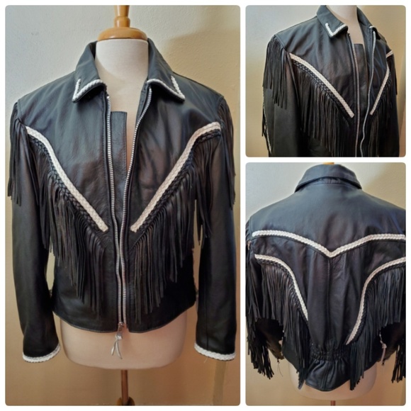 Interstate Leather Black Fringe Motorcycle Jacket